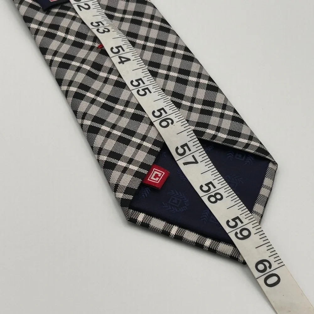 Chaps Plaid Necktie‎ Black Gray White Silk Business Formal Mens Handmade